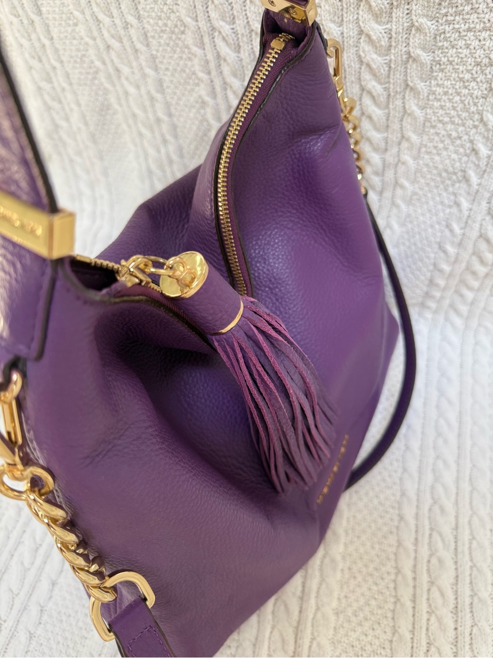 Michael Kors Plum Leather Tassel Shoulder Bag - Picture 6 of 10